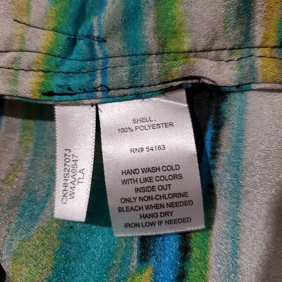 Calvin Klein Abstract Stripe Button Up Split Neck Blouse Womens Plus Size 2X Top - Picture 8 of 9